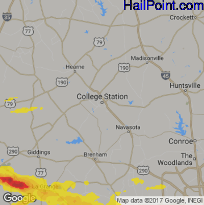Hail Map for College Station, TX Region on June 6, 2019