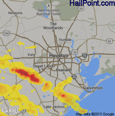 Hail Map for Houston, TX Region on June 6, 2019