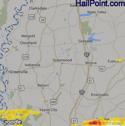 Hail Map for Greenwood, MS Region on June 7, 2019