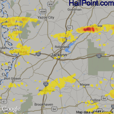 Hail Map for Jackson, MS Region on June 7, 2019