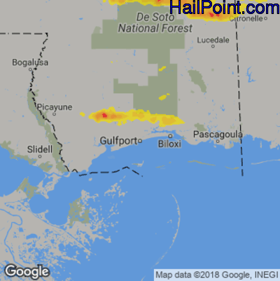 Hail Map for Gulfport, MS Region on June 7, 2019