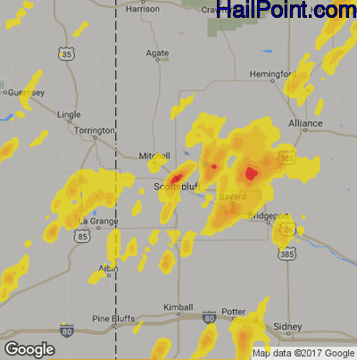 Hail Map for Scottsbluff, NE Region on June 7, 2019