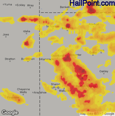 Hail Map for Goodland, KS Region on June 8, 2019