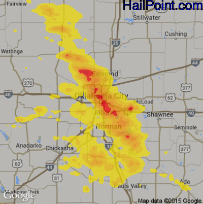 Hail Map for Oklahoma City, OK Region on June 9, 2019
