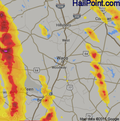 Hail Map for Waco, TX Region on June 9, 2019