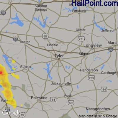 Hail Map for Tyler, TX Region on June 9, 2019