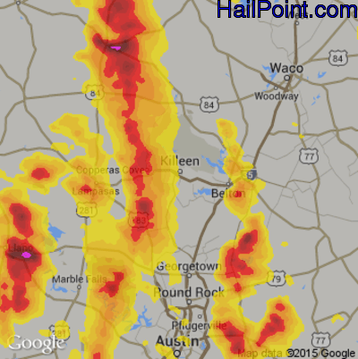 Hail Map for Killeen, TX Region on June 9, 2019