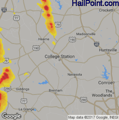 Hail Map for College Station, TX Region on June 9, 2019