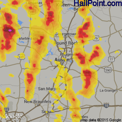 Hail Map for Austin, TX Region on June 9, 2019