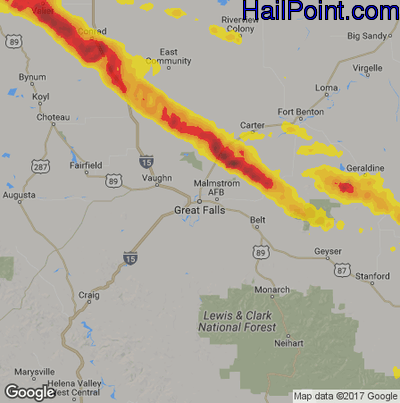 Hail Map for Great Falls, MT Region on June 14, 2019