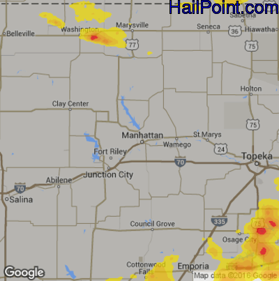 Hail Map for Mahhattan, KS Region on June 15, 2019