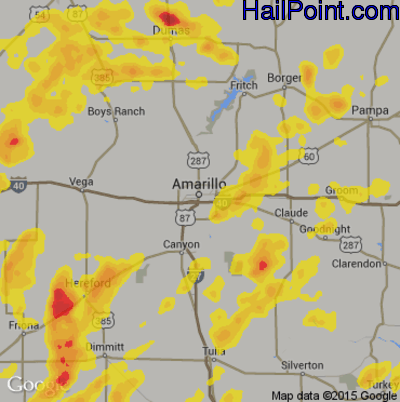 Hail Map for Amarillo, TX Region on June 15, 2019 