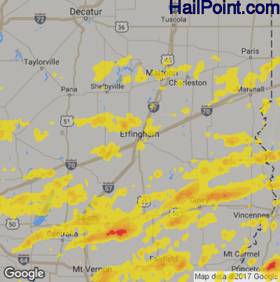 Hail Map for Effingham, IL Region on June 15, 2019 