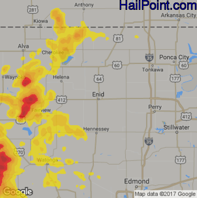 Hail Map for Enid, OK Region on June 16, 2019