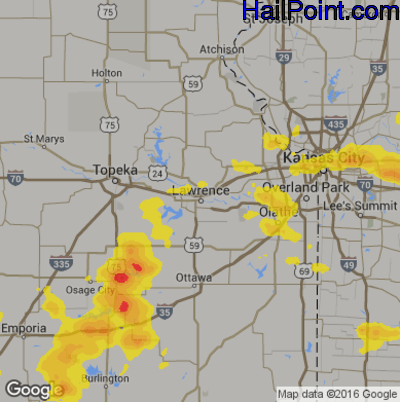 Hail Map for Lawerence, KS Region on June 16, 2019