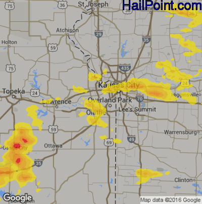 Hail Map for Shawnee, KS Region on June 16, 2019