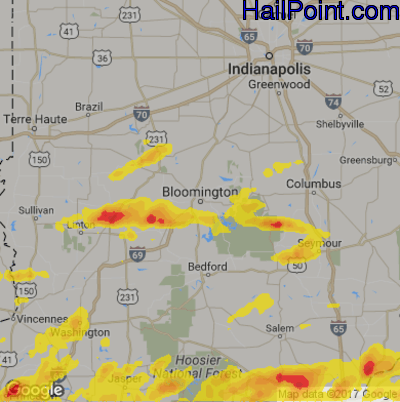 Hail Map for Bloomington, IN Region on June 16, 2019