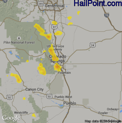 Hail Map for Colorado Springs, CO Region on June 16, 2019