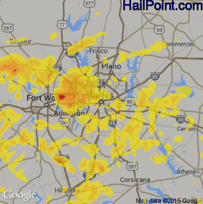 Hail Map for Dallas, TX Region on June 16, 2019