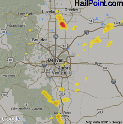 Hail Map for Denver, CO Region on June 16, 2019