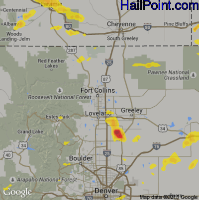 Hail Map for Fort Collins, CO Region on June 16, 2019