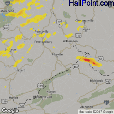 Hail Map for Pikeville, KY Region on June 16, 2019