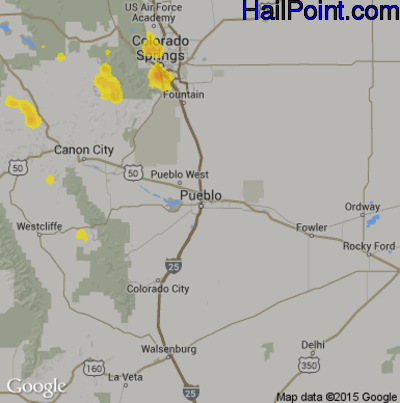 Hail Map for Pueblo, CO Region on June 16, 2019