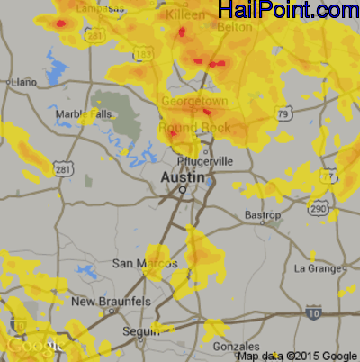 Hail Map for Austin, TX Region on June 16, 2019 