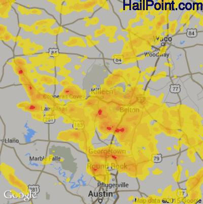 Hail Map for Killeen, TX Region on June 16, 2019