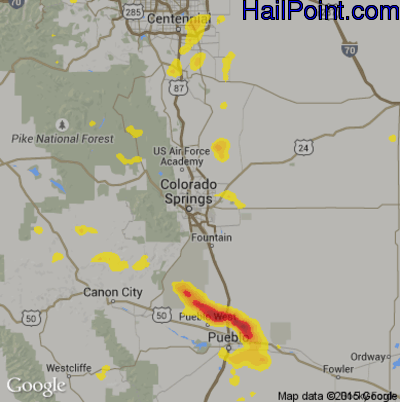 Hail Map for Colorado Springs, CO Region on June 17, 2019