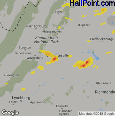 Hail Map for Charlotttesville, VA Region on June 17, 2019