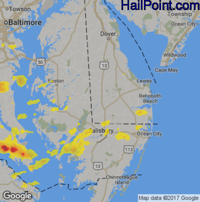 Hail Map for Seaford, DE Region on June 17, 2019