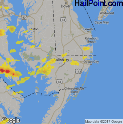 Hail Map for Salisbury., MD Region on June 17, 2019