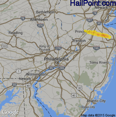 Hail Map for Philadelphia, PA Region on June 18, 2019