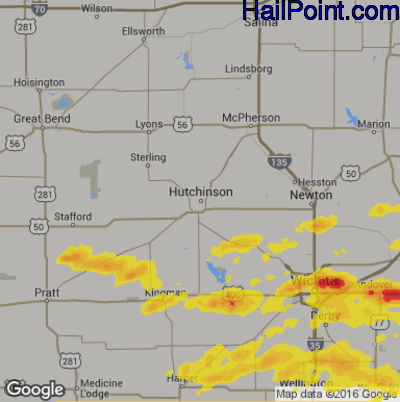 Hail Map for Hutchinson, KS Region on June 18, 2019