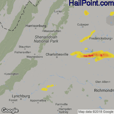 Hail Map for Charlotttesville, VA Region on June 18, 2019