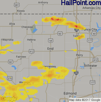 Hail Map for Enid, OK Region on June 18, 2019