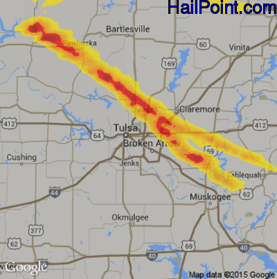 Hail Map for Tulsa, OK Region on June 19, 2019