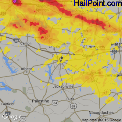 Hail Map for Tyler, TX Region on June 19, 2019