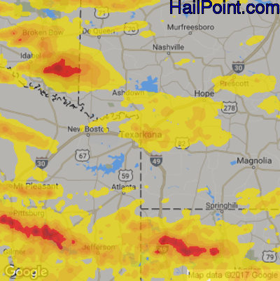 Hail Map for Texarkana, AR Region on June 19, 2019