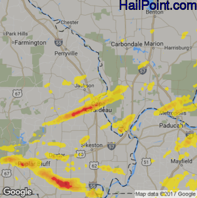 Hail Map for Cape Girardeau, MO Region on June 19, 2019