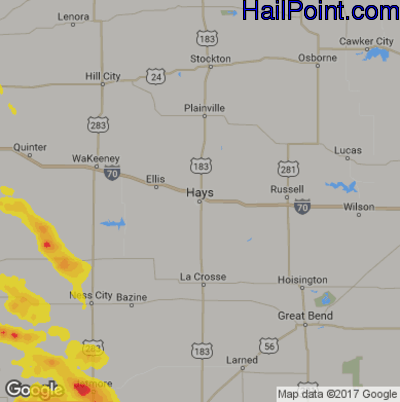 Hail Map for Hays, KS Region on June 19, 2019