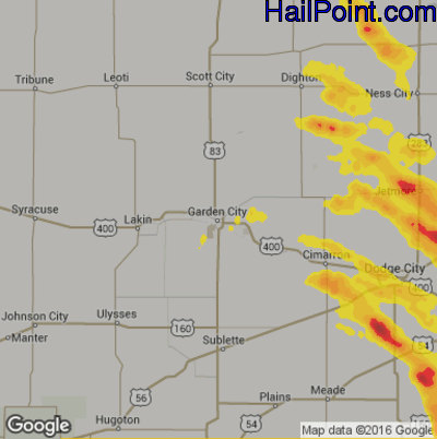 Hail Map for Garden City, KS Region on June 19, 2019