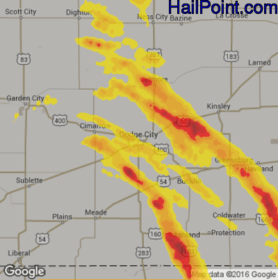 Hail Map for Dodge City, KS Region on June 19, 2019