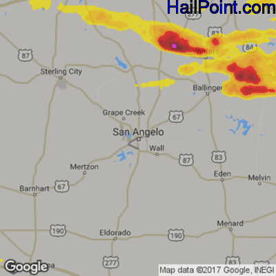 Hail Map for San Angelo, TX Region on June 19, 2019 