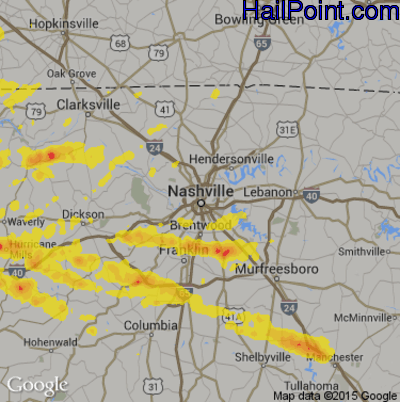 Hail Map for Nashville, TN Region on June 19, 2019