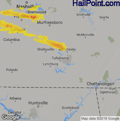 Hail Map for Tullahoma, TN Region on June 19, 2019