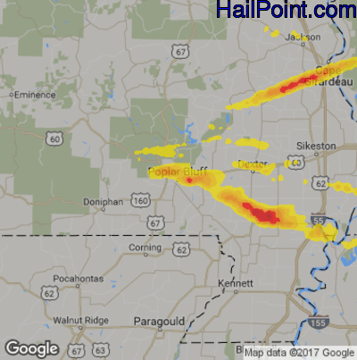 Hail Map for Poplar Bluff, MO Region on June 20, 2019