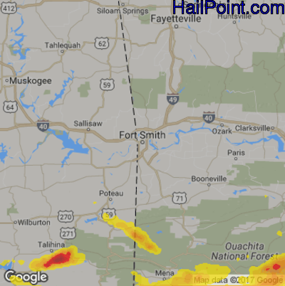 Hail Map for Forth Smith, AR Region on June 20, 2019