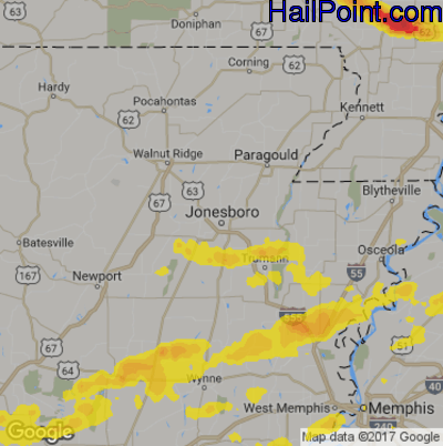 Hail Map for Jonesboro, AR Region on June 20, 2019